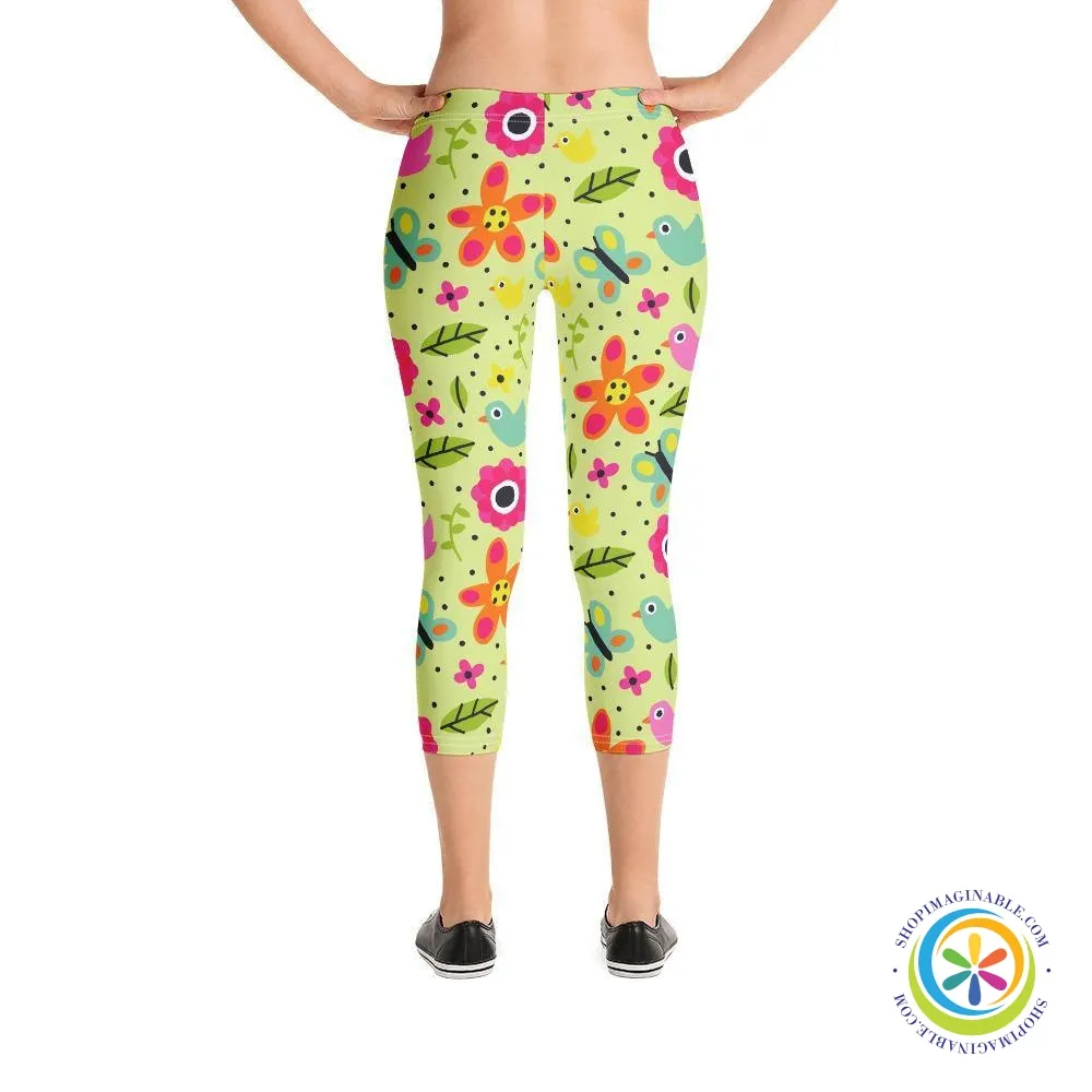 Butterflies Birds & Flowers Capri Leggings