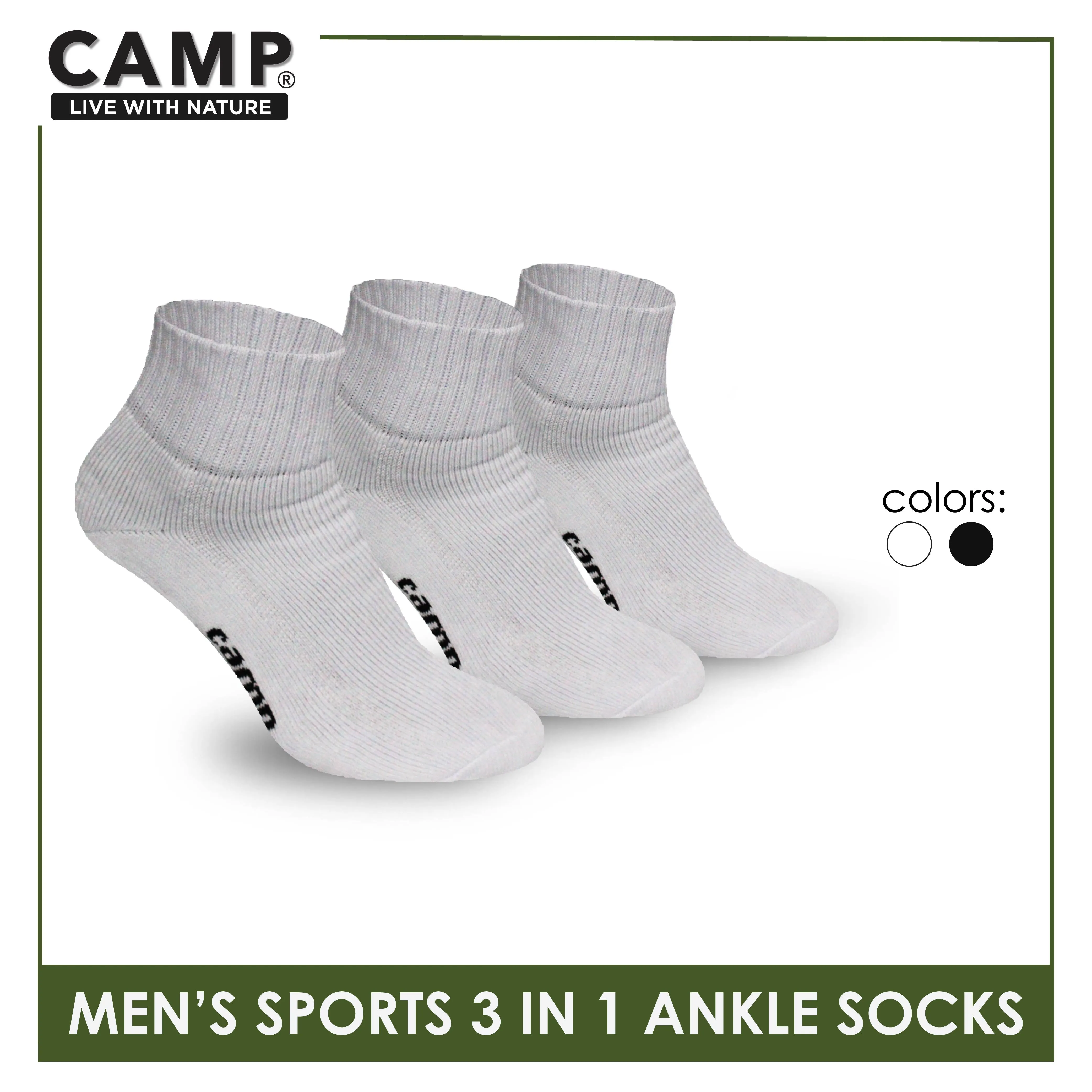Camp Men's Cotton Thick Sports Ankle Socks 3 pairs in a pack CMS2