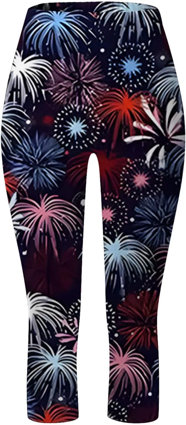 Capri Leggings for Women Plus Size Tummy Control Knee Length No Pockets High Waisted Yoga Pants Soft Workout Tights