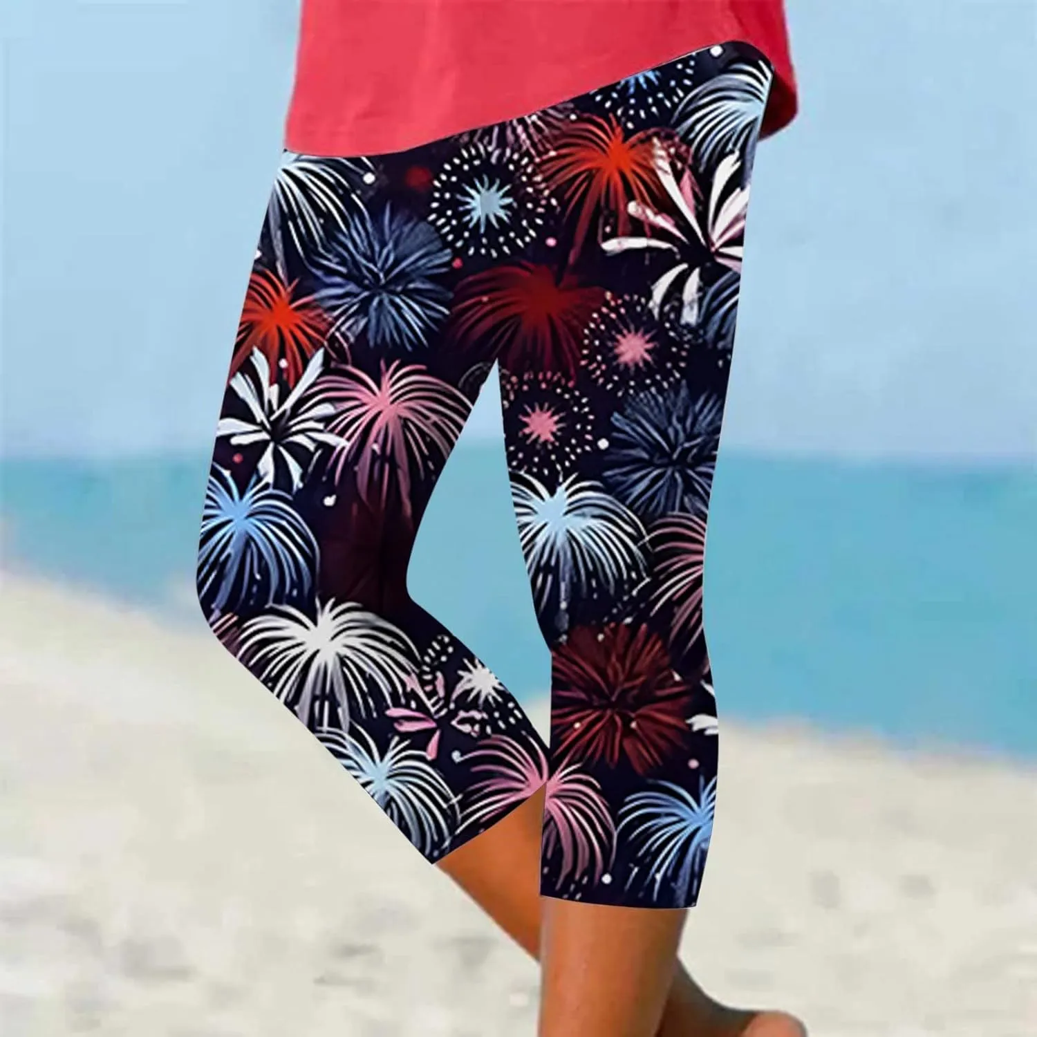 Capri Leggings for Women Plus Size Tummy Control Knee Length No Pockets High Waisted Yoga Pants Soft Workout Tights