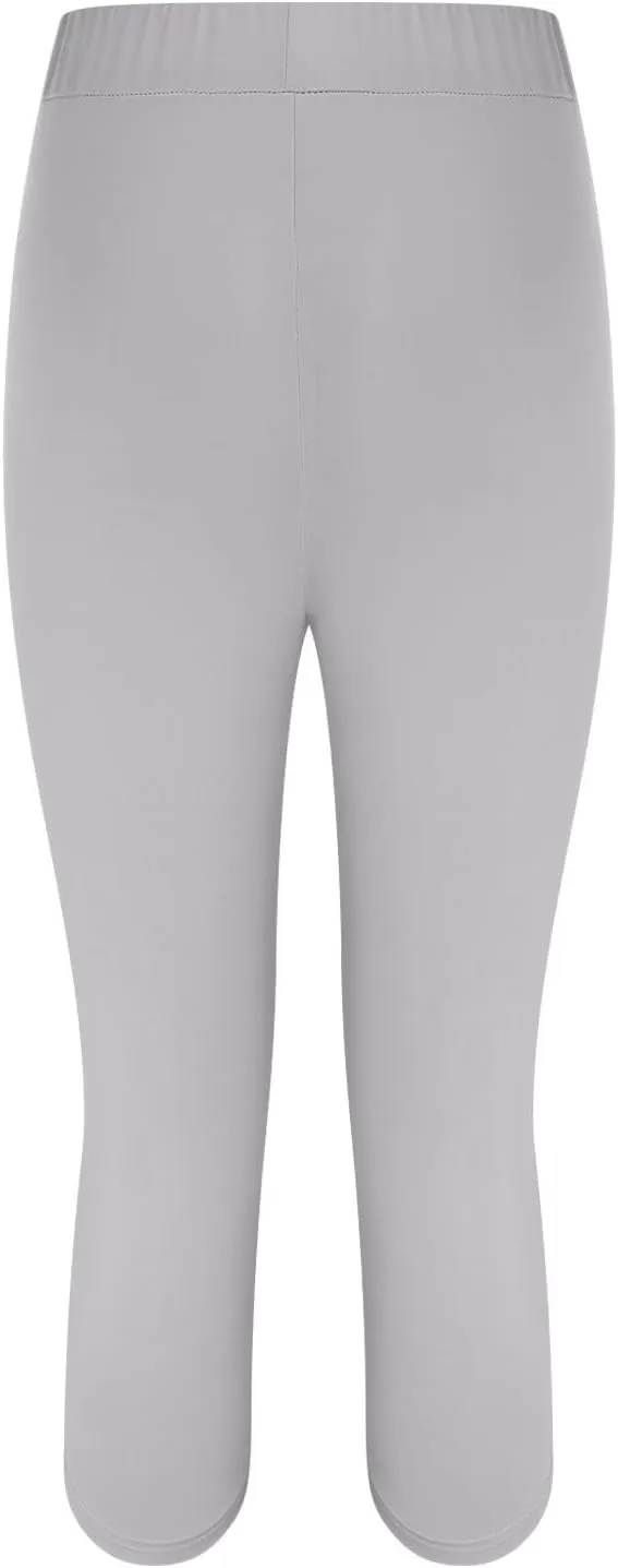 Capri Leggings for Women Plus Size Tummy Control Knee Length No Pockets High Waisted Yoga Pants Soft Workout Tights