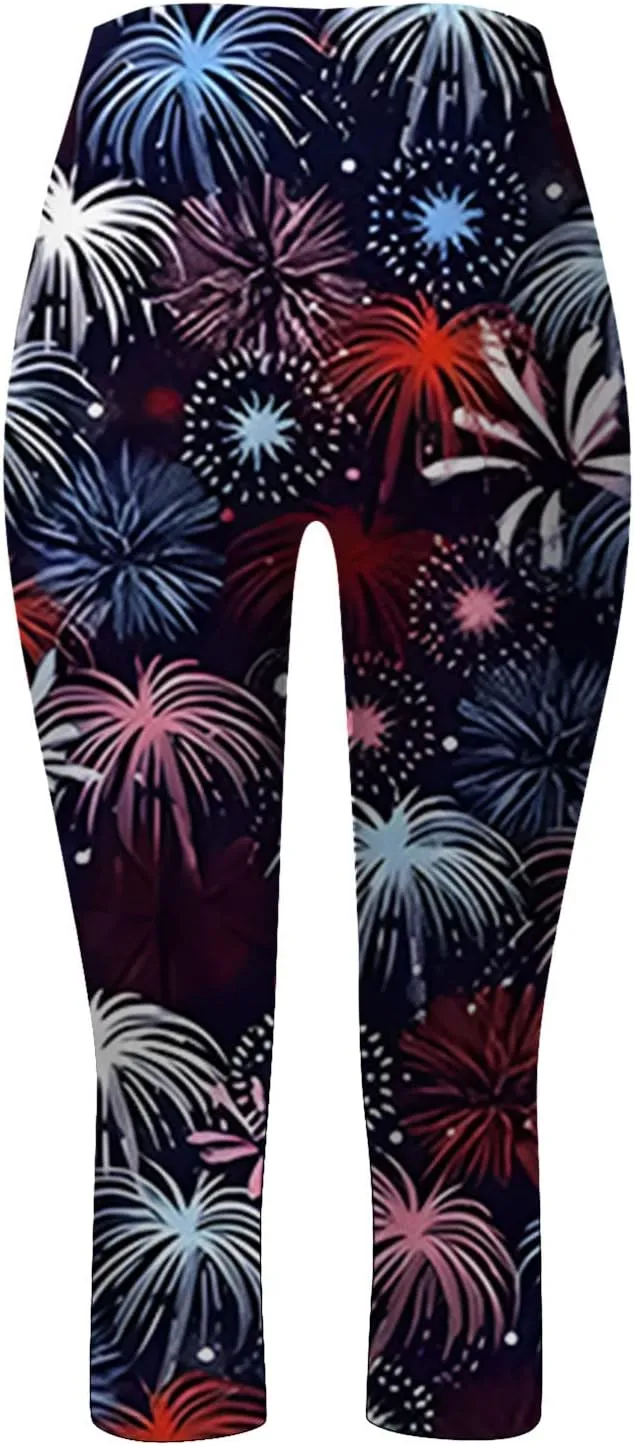 Capri Leggings for Women Plus Size Tummy Control Knee Length No Pockets High Waisted Yoga Pants Soft Workout Tights