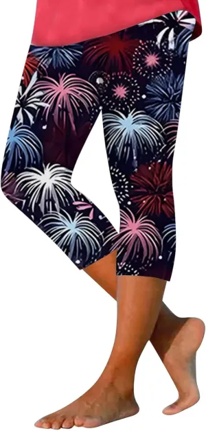 Capri Leggings for Women Plus Size Tummy Control Knee Length No Pockets High Waisted Yoga Pants Soft Workout Tights