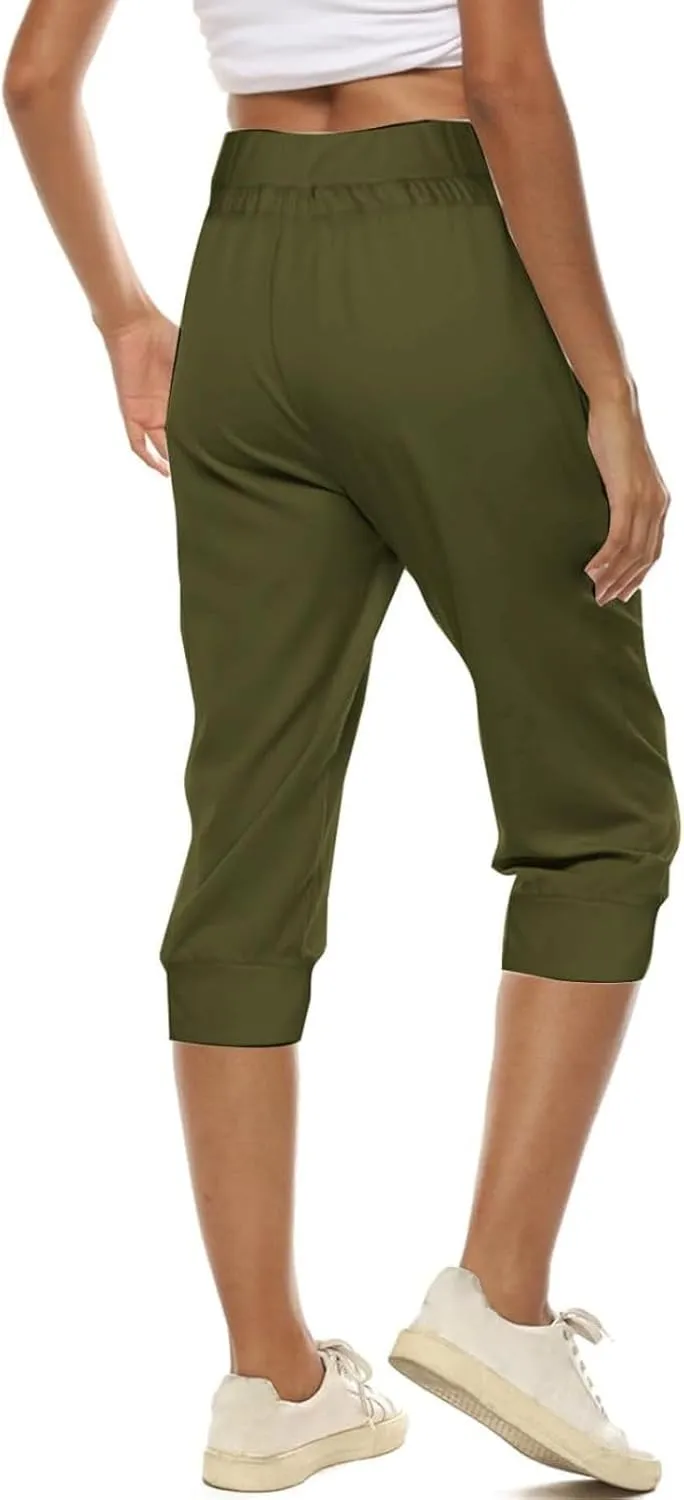 Capri Pants for Women Casual Summer Beach High Waisted Drawstring Yoga Joggers Stretch Lightweight Pant with Pockets