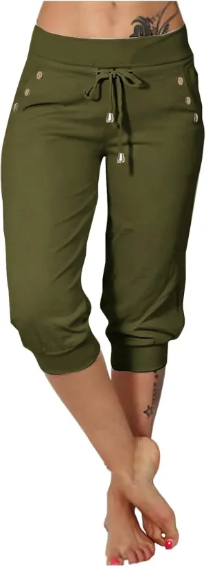 Capri Pants for Women Casual Summer Beach High Waisted Drawstring Yoga Joggers Stretch Lightweight Pant with Pockets
