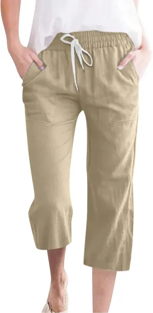 Capris for Women Womens Pull On Cropped Pants Leggings with Pockets Work Trousers Water Proof Lightweight Summer Women's Activewear Save Later List Goth Clothes Khaki S