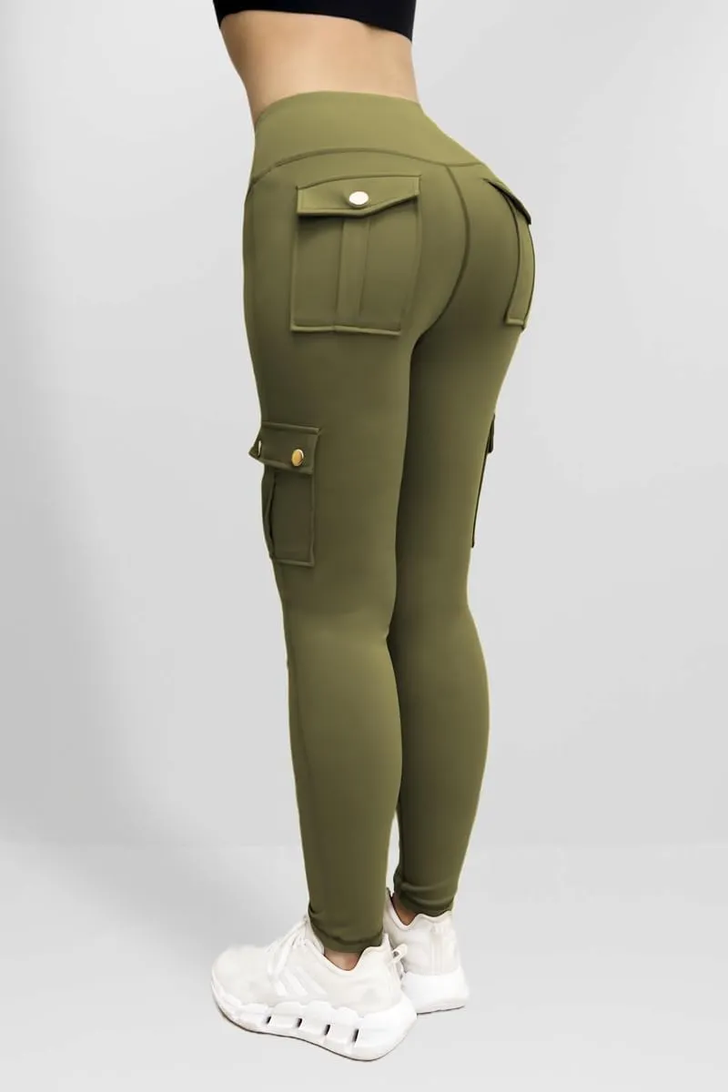 Cargo Leggings with Pockets for Women, Gym Workout Scrunch Butt Lifting Tummy Control High Waisted Womens Yoga Pants