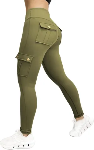 Cargo Leggings with Pockets for Women, Gym Workout Scrunch Butt Lifting Tummy Control High Waisted Womens Yoga Pants