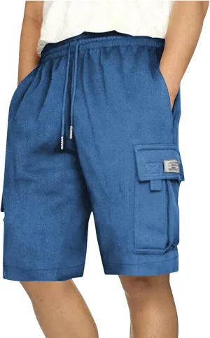 Cargo Shorts for Men Casual Summer Sweat Shorts Elastic Waist Drawstring Workout Athletic Hiking Gym Short with Pockets