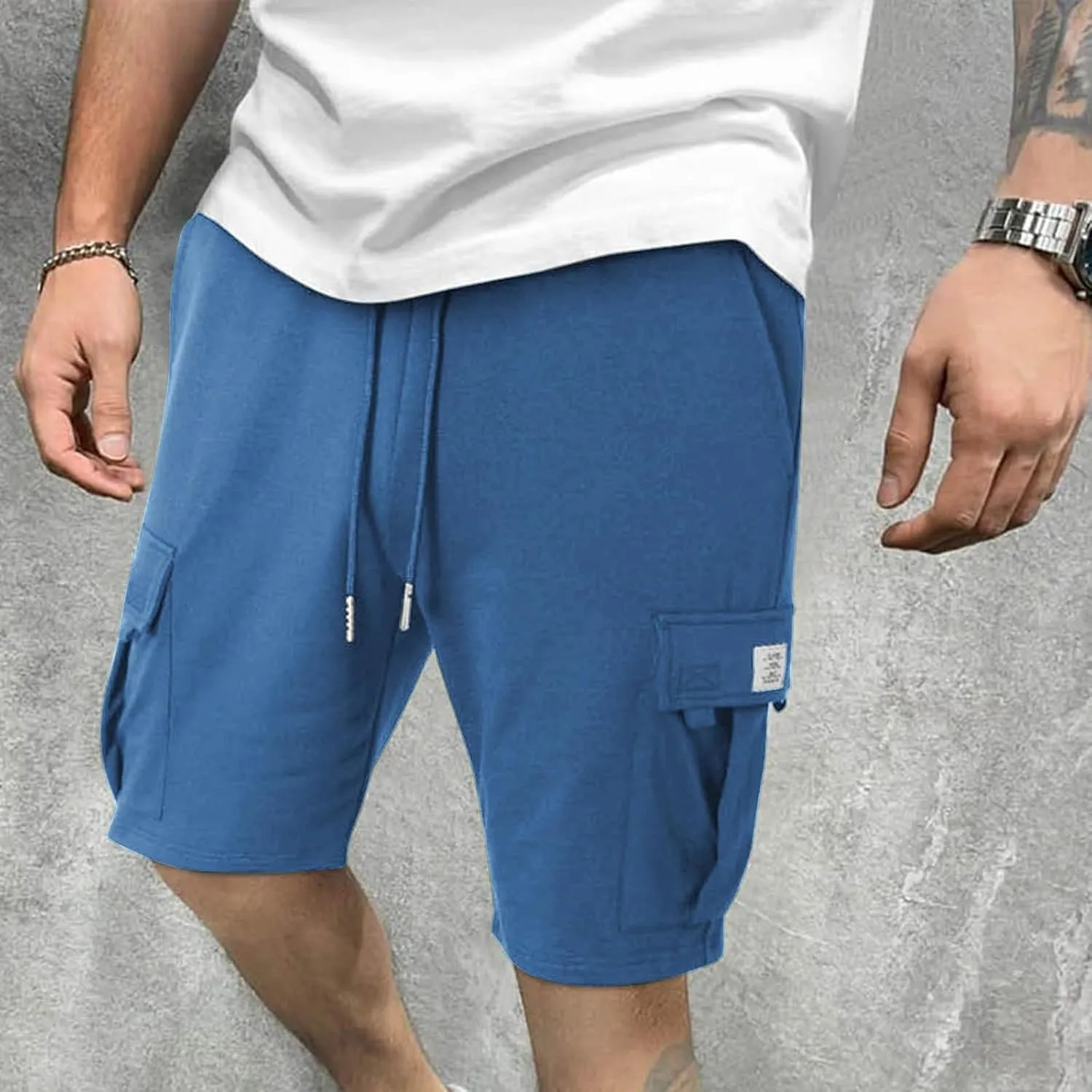 Cargo Shorts for Men Casual Summer Sweat Shorts Elastic Waist Drawstring Workout Athletic Hiking Gym Short with Pockets