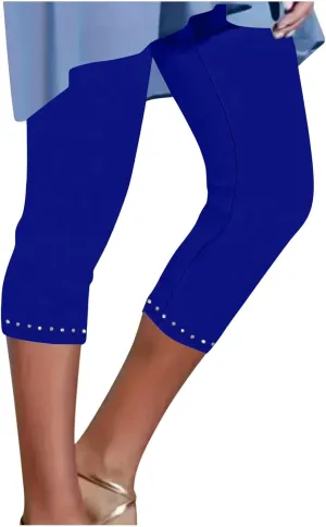 Carpi Pants for Women High Waist Rhinestone Trim Leggings Workout Yoga Pants Comfy Compression Pant