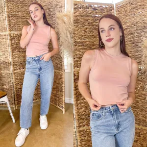 Chill Date High Cropped Muscle Tank Top in Pale Pink