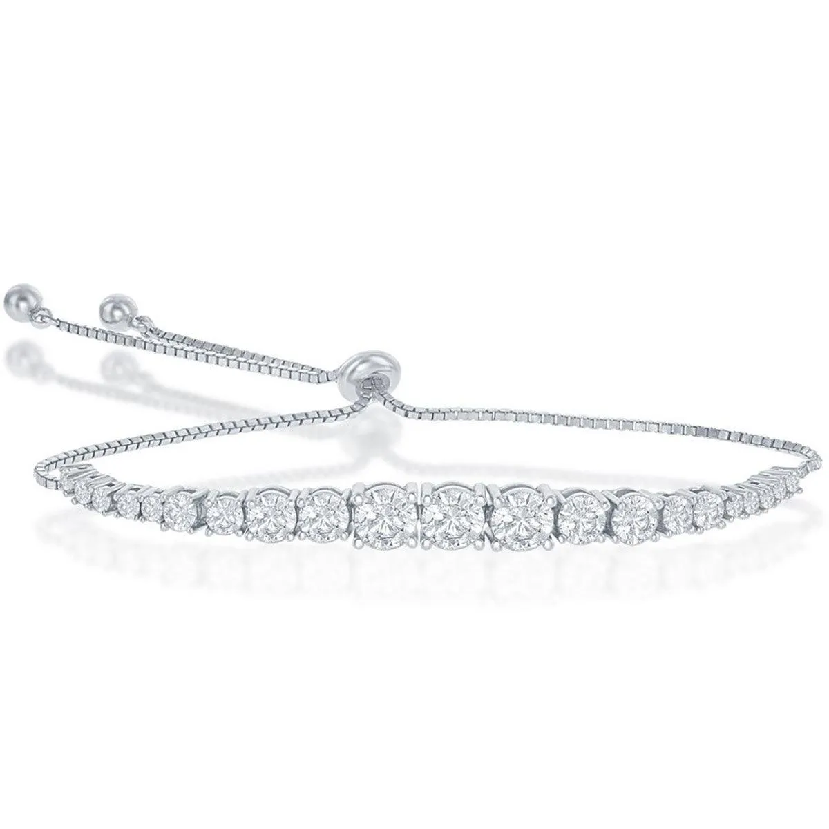 Classic Women's Bracelet - Sterling Silver Round Graduating CZ Bolo Tennis | T-7699