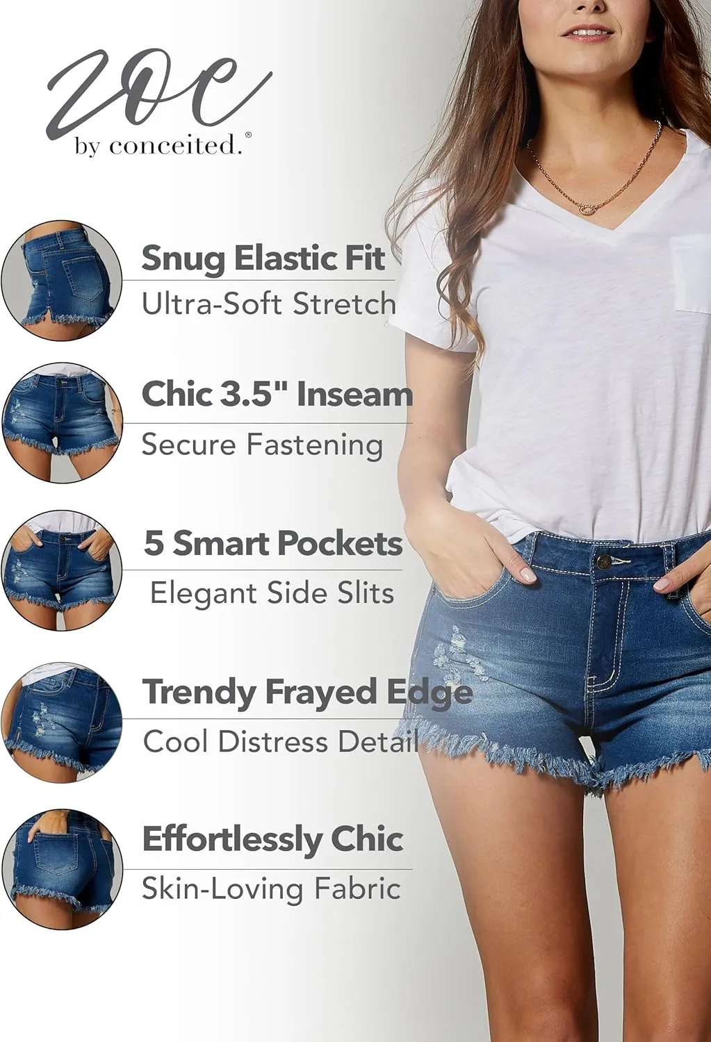 Conceited Denim Jean Shorts Womens High Stretchy - High Waisted