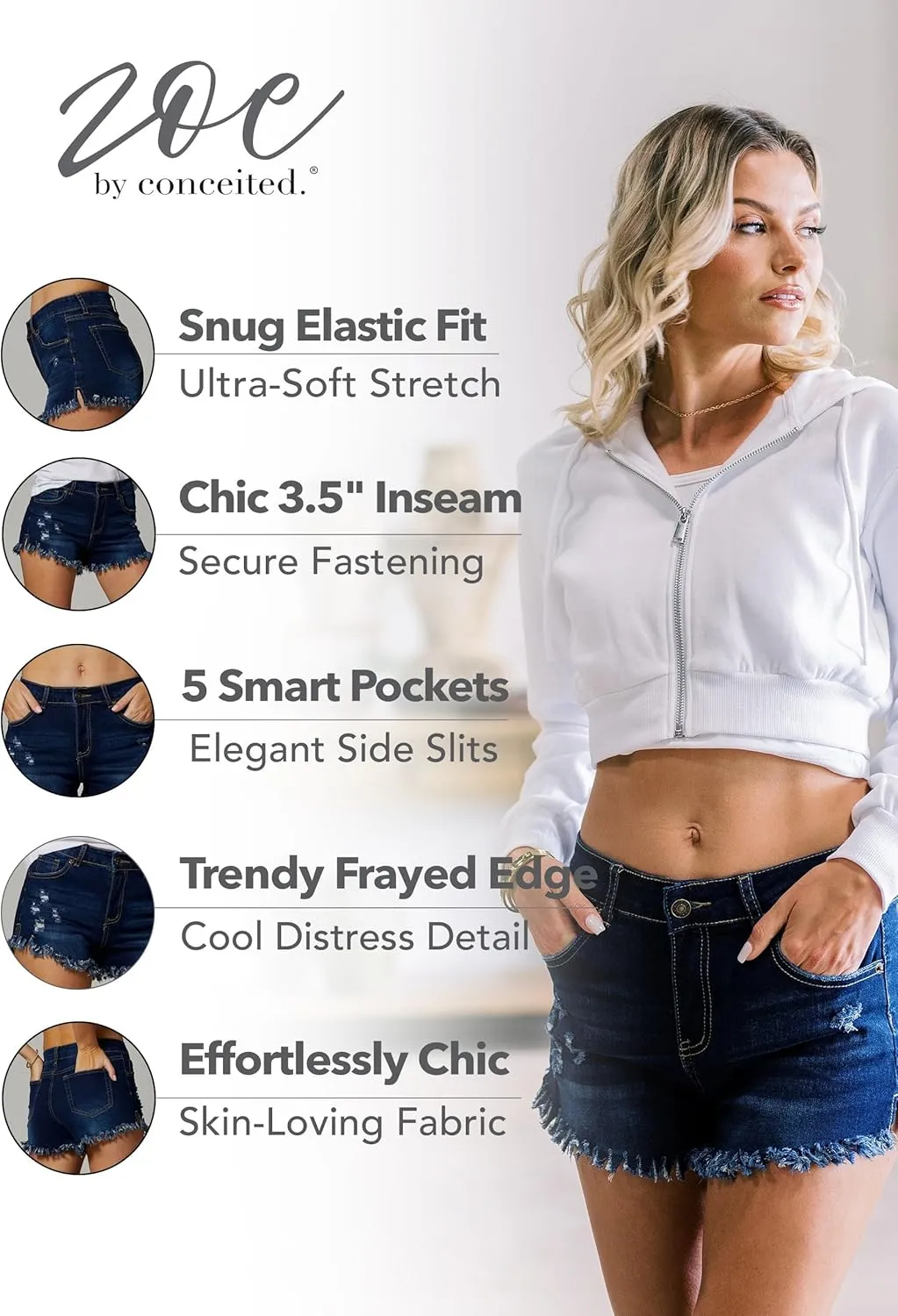 Conceited Denim Jean Shorts Womens High Stretchy - High Waisted