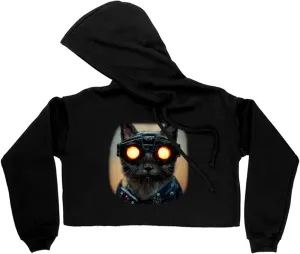 Cool Cat Women's Cropped Fleece Hoodie - Art Cropped Hoodie for Women - Graphic Hooded Sweatshirt