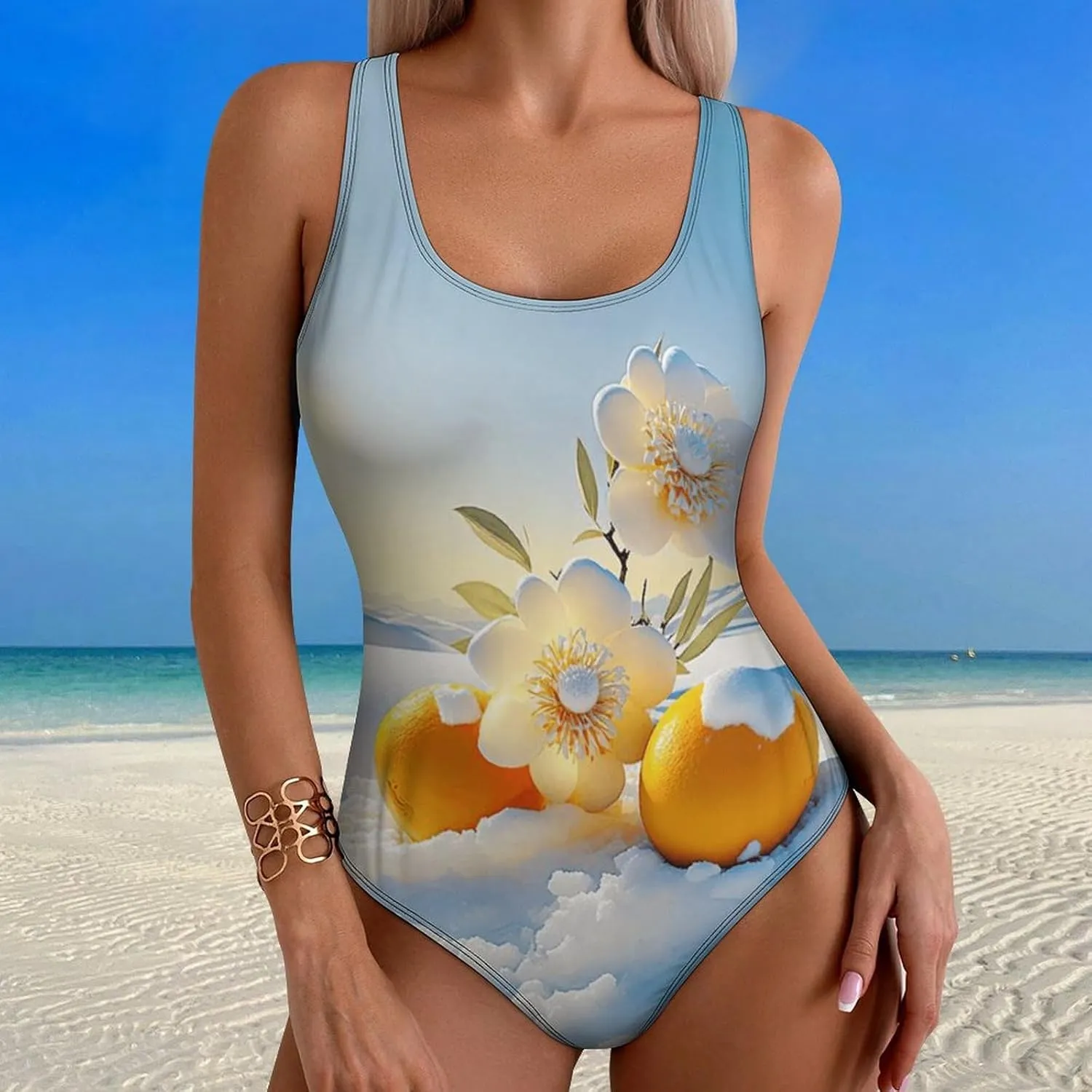 Cool Orange Women's 1 Piece Bathing Suits Criss Cross Back Scoop Neck Cute Tummy Control Swimsuit
