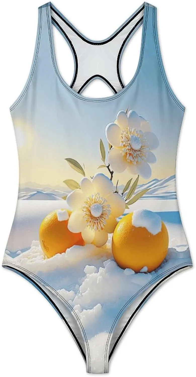 Cool Orange Women's 1 Piece Bathing Suits Criss Cross Back Scoop Neck Cute Tummy Control Swimsuit