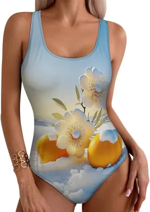 Cool Orange Women's 1 Piece Bathing Suits Criss Cross Back Scoop Neck Cute Tummy Control Swimsuit