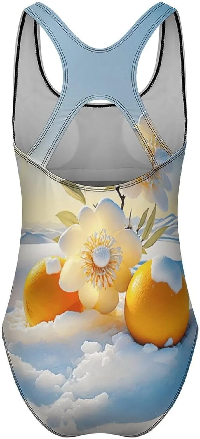 Cool Orange Women's 1 Piece Bathing Suits Criss Cross Back Scoop Neck Cute Tummy Control Swimsuit