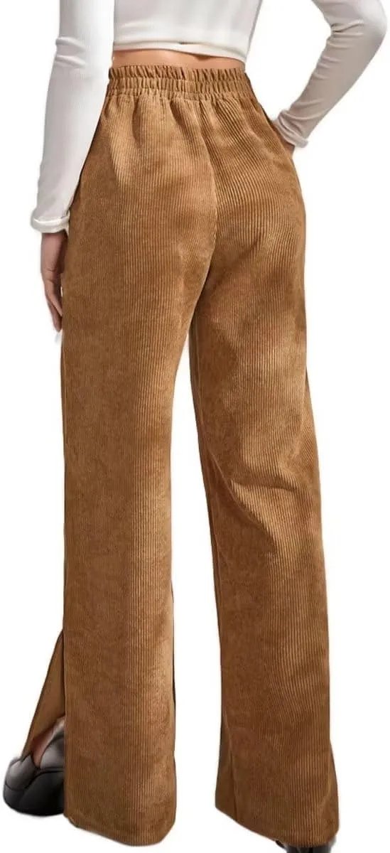 Corduroy Pants for Women Plus Size Wide Leg Casual Pant Tall High Waist Women Pants Bell Bottom Trousers with Pockets