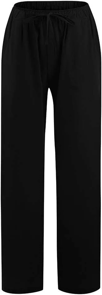 Cotton Linen Pants Women Summer 2025 Drawstring Elastic Waist Wide Leg Casual Beach Trouser Loose Lounge Palazzo Pant