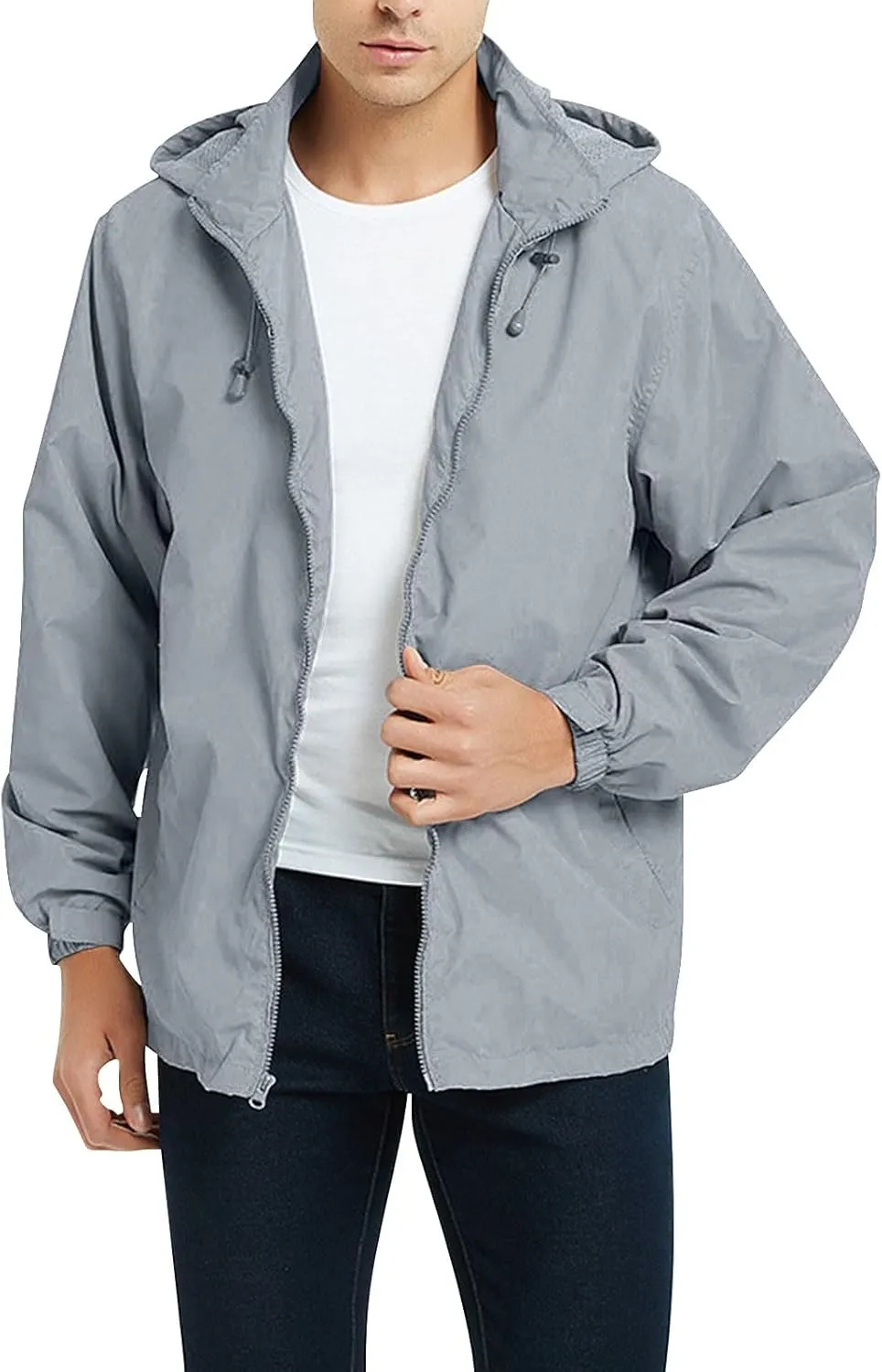 CRNTCEM Mens Waterproof Windbreaker Rain Jacket Lightweight Full Zip Water-Resistant Outdoor Running Hiking Hoodie Jackets