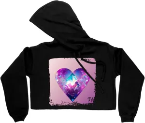 Crystal Heart Women's Cropped Fleece Hoodie - Printed Cropped Hoodie for Women - Unique Hooded Sweatshirt