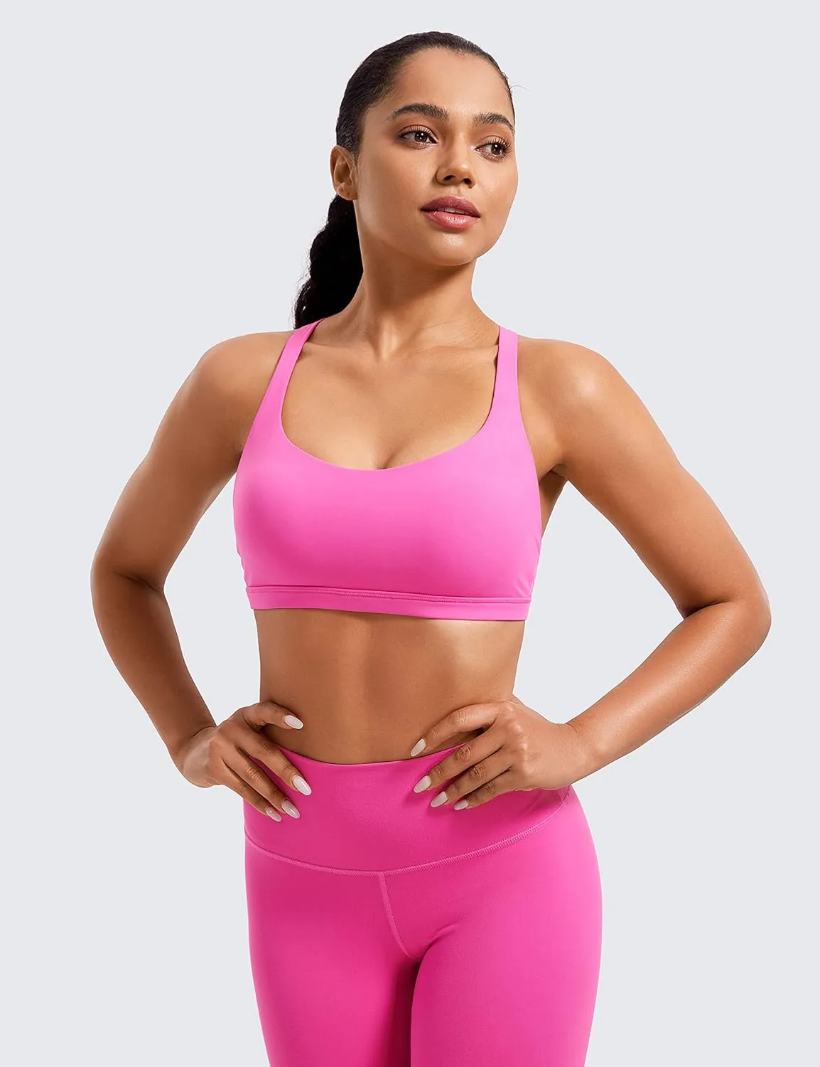 CRZ YOGA Strappy Sports Bras for Women - Criss Cross Back Wireless Padded Yoga Workout Cami Top