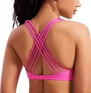 CRZ YOGA Strappy Sports Bras for Women - Criss Cross Back Wireless Padded Yoga Workout Cami Top