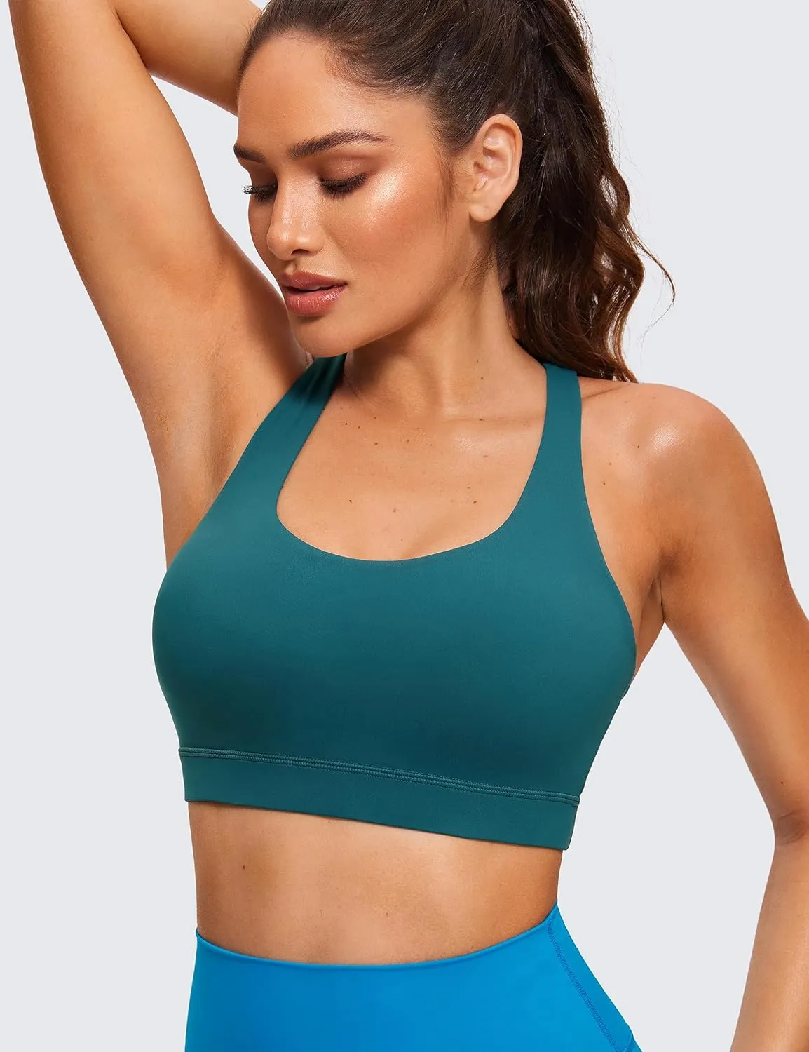 CRZ YOGA Women's Strappy Sports Bras Fitness Workout Padded Yoga Top Criss Cross Back Cami