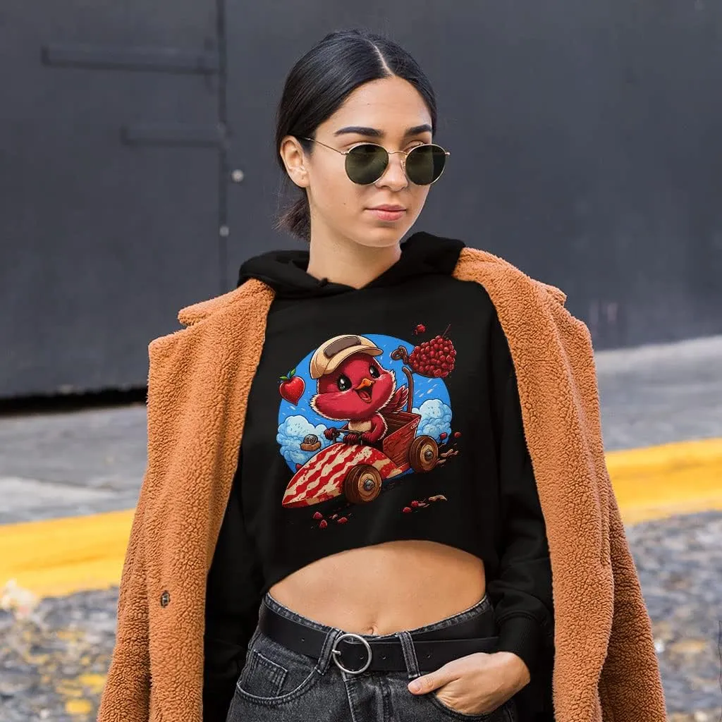 Cute Bird Women's Cropped Fleece Hoodie - Cartoon Cropped Hoodie for Women - Printed Hooded Sweatshirt