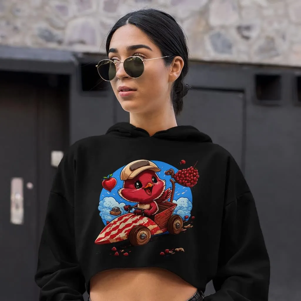 Cute Bird Women's Cropped Fleece Hoodie - Cartoon Cropped Hoodie for Women - Printed Hooded Sweatshirt