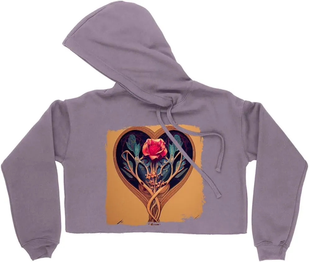 Cute Heart Women's Cropped Fleece Hoodie - Floral Cropped Hoodie for Women - Colorful Hooded Sweatshirt