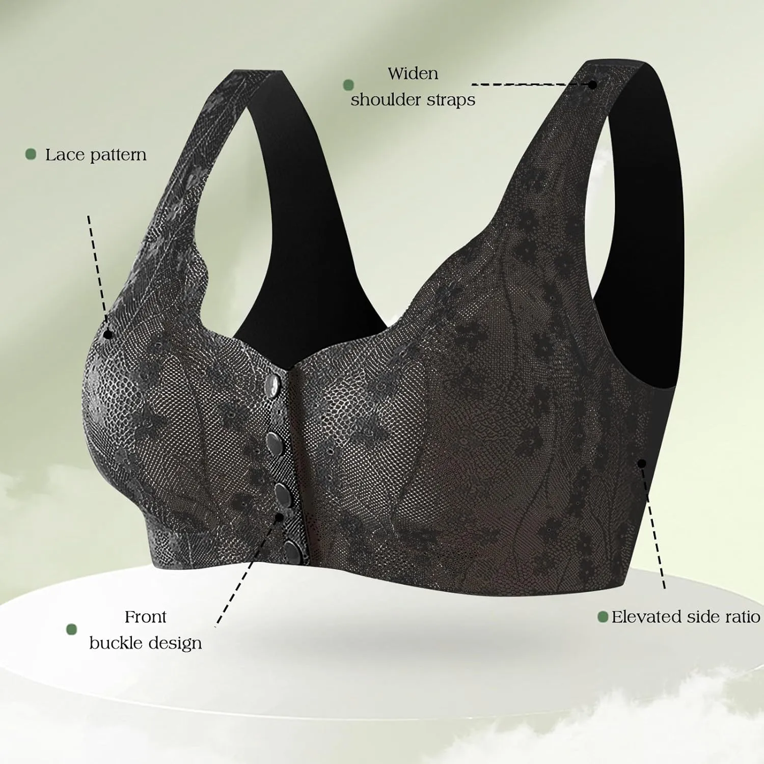 Daisy Bras for Older Women No Underwire Lace Bra Full Coverage Push Up Bra Front Closure Everyday Breathable Bras