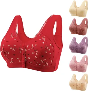 Daisy Bras for Older Women Plus Size Front Closure Push Up Comfortable Bra No Underwire Full Coverage Cotton Bra