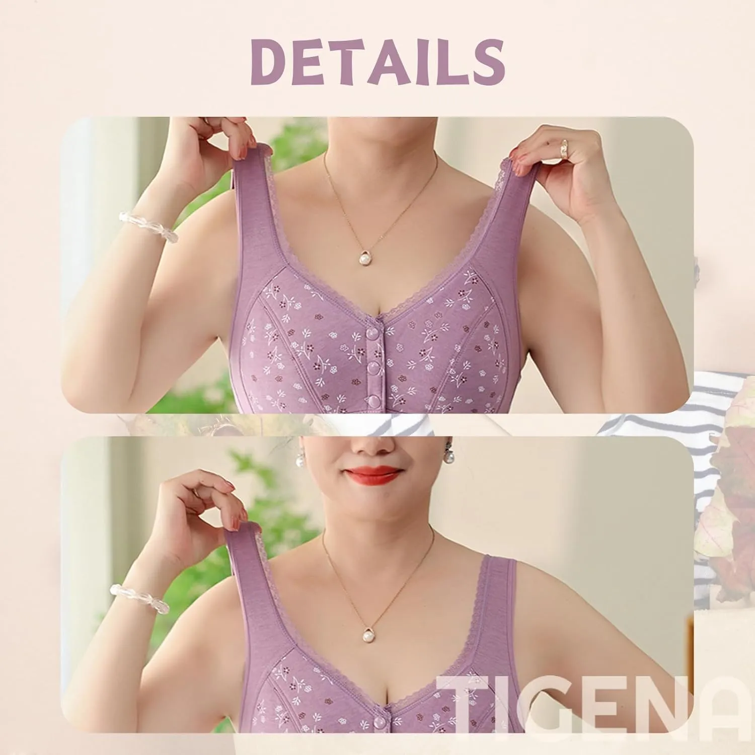 Daisy Bras for Older Women Plus Size Front Closure Push Up Comfortable Bra No Underwire Full Coverage Cotton Bra