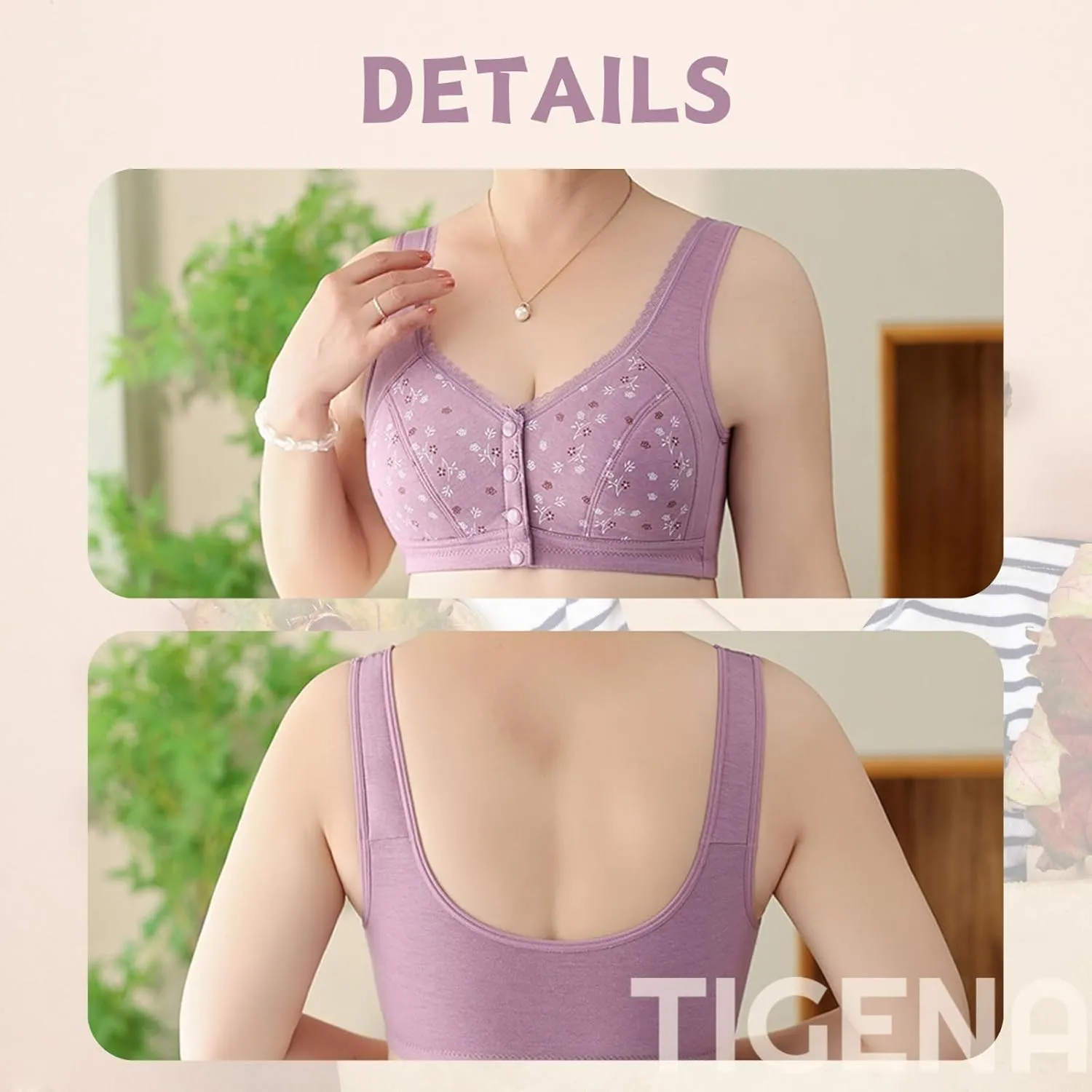 Daisy Bras for Older Women Plus Size Front Closure Push Up Comfortable Bra No Underwire Full Coverage Cotton Bra