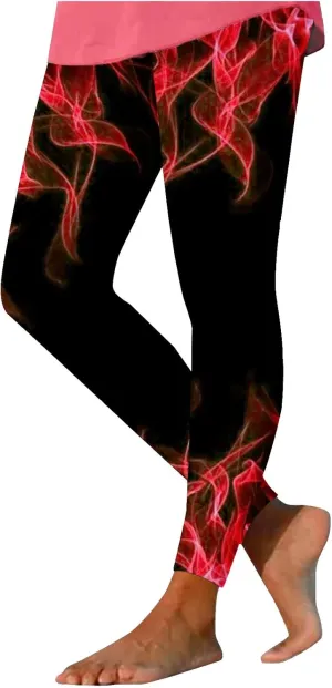 DASAYO Fashion Going Out Leggings for Women Elastic Waist Stretch Pant Flame Print Full Length Workout Yoga Pants