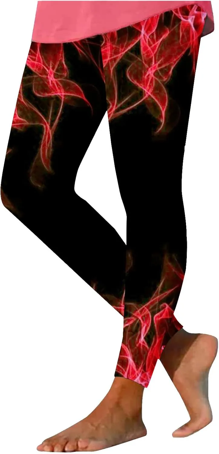 DASAYO Fashion Going Out Leggings for Women Elastic Waist Stretch Pant Flame Print Full Length Workout Yoga Pants
