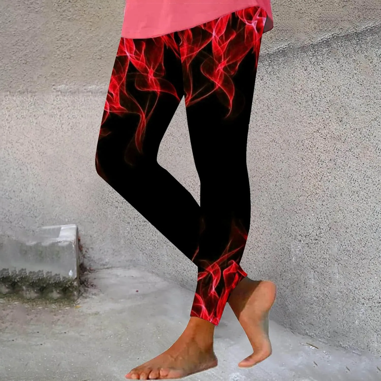 DASAYO Fashion Going Out Leggings for Women Elastic Waist Stretch Pant Flame Print Full Length Workout Yoga Pants