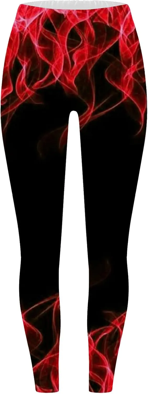 DASAYO Fashion Going Out Leggings for Women Elastic Waist Stretch Pant Flame Print Full Length Workout Yoga Pants