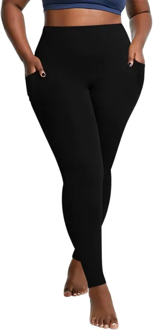 DASAYO Womens Plus Size Leggings High Waist Tummy Control Stretchy Workout Leggings with Pockets Seamless Active Yoga Pants