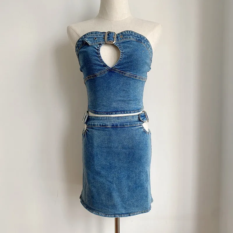 Denim Tube Tops Women Skinny Crop Top Ins Street Hot Girls Sexy