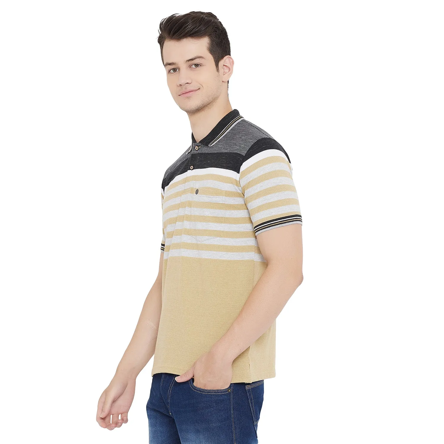 Duke Stardust Men Polo Neck Striped T-Shirt(LF4952)