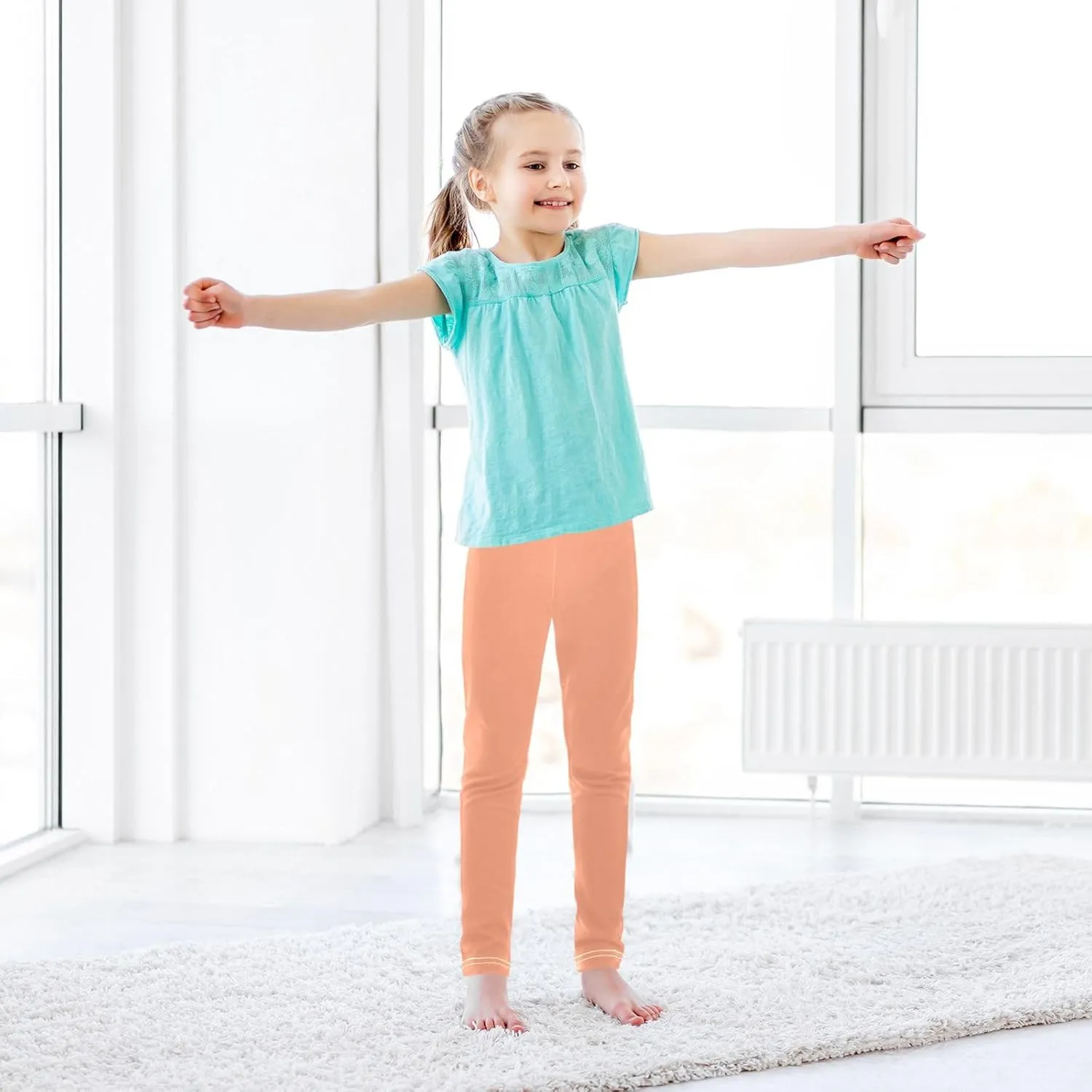 Emelivor Girls Leggings Ankle Length Leggings for Girls Soft Stretch Pants Athletic Leggings for Kids 4-10 Years