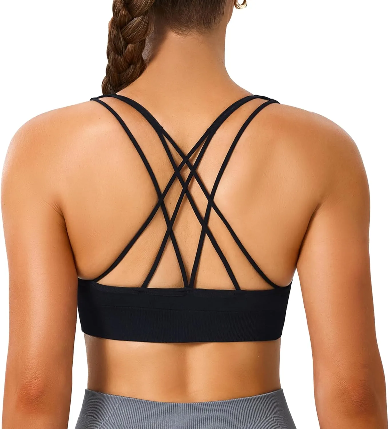 Evercute Cross Back Sport Bras Padded Strappy Medium Support Cropped Bras for Yoga Workout Fitness Bras