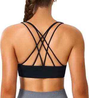Evercute Cross Back Sport Bras Padded Strappy Medium Support Cropped Bras for Yoga Workout Fitness Bras
