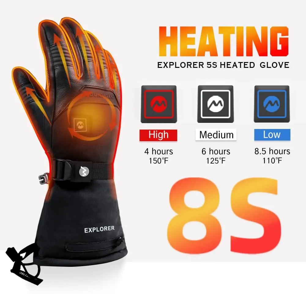 Explorer 5 Battery Heated Gloves Rechargeable for Men Women Waterproof Gloves Warm for Winter Outdoor Sports
