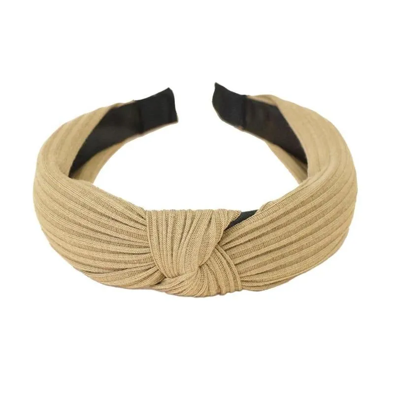 Fabric Wide Knot Turban Ladies Women Headband - Style 14 Mocca